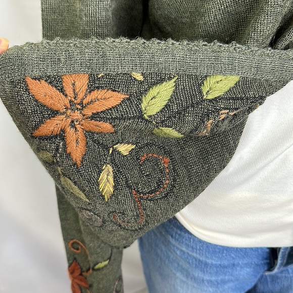 Peruvian Link Green Sweater Metal Clasps Embroidered Floral Alpaca Blend SZ M - Picture 9 of 16